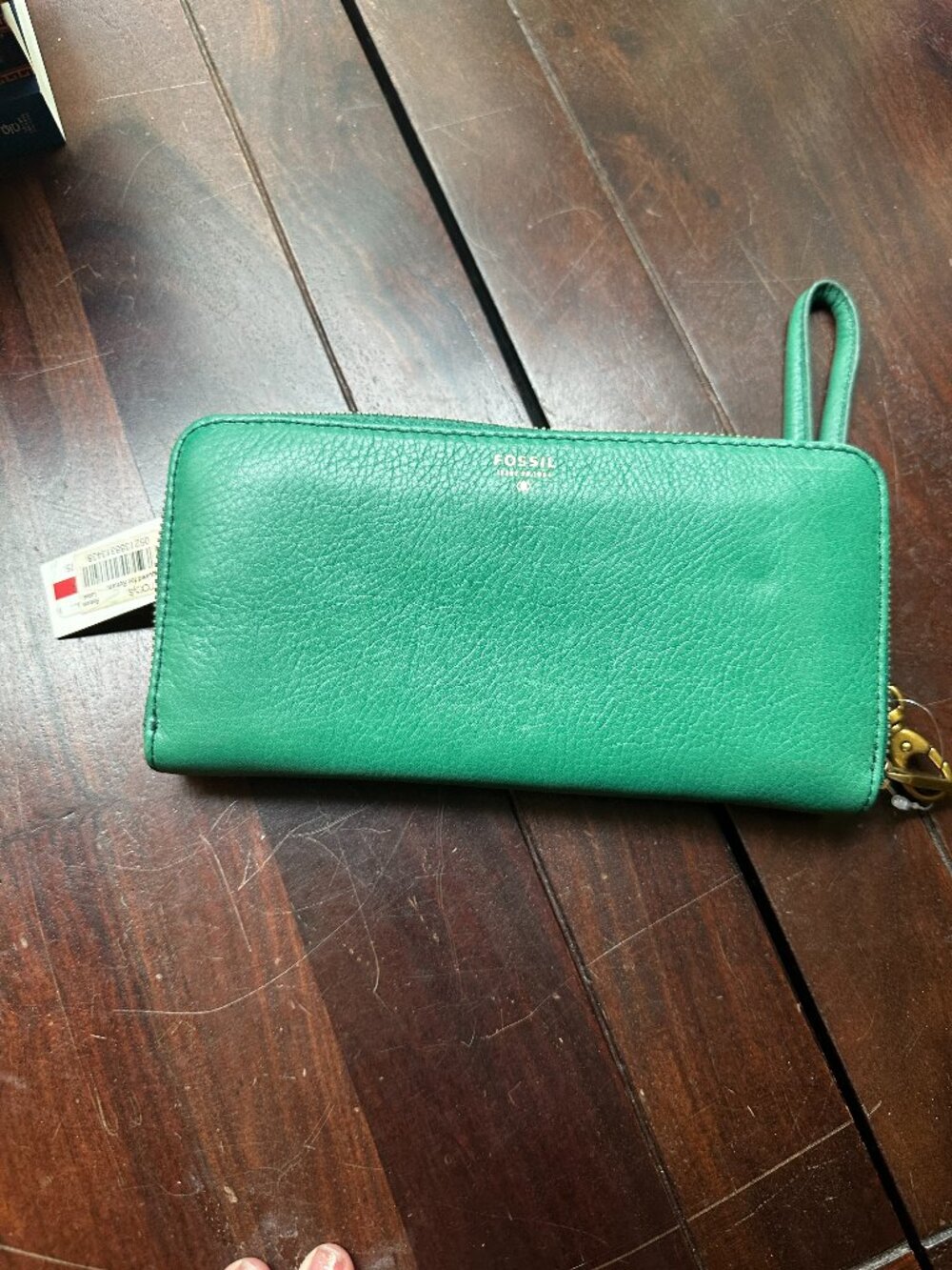Fossil Zip-Around Wristlet Wallet Teal Green Pebbled Leather Gold Hardware NWT